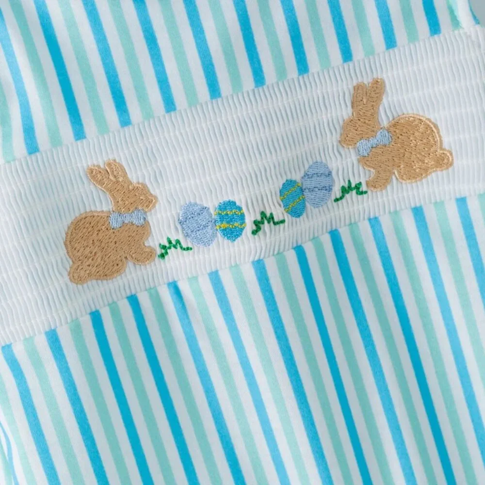 Boutique Rabbit Easter Bunny Baby Boys Smocked Shortall Romper Jumpsuit